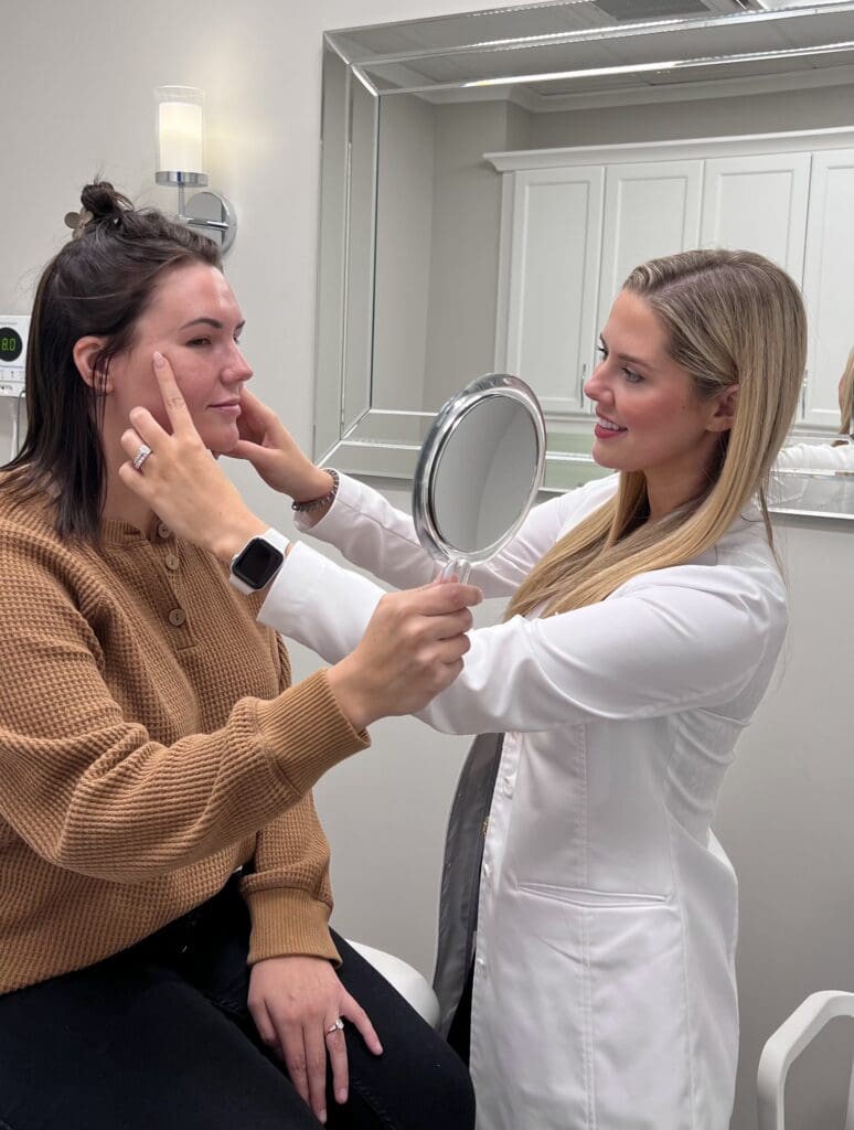 Provider at Mona Dermatology does a lip filler consult in Cincinnati